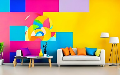 Photo of a cozy living room with vibrant colors and a comfortable seating arrangement