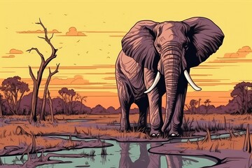 an elephant standing in a grassy field. Generative AI