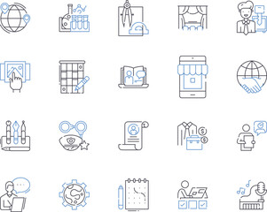 Fototapeta na wymiar Freelance and occupations outline icons collection. Freelance, Occupations, Gig, Contractor, Enthusiast, Artisan, Entrepreneur vector and illustration concept set. Freelancer, Self-Employed