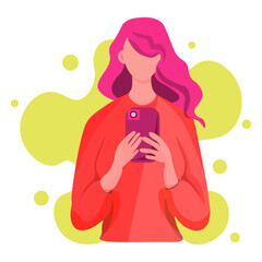 fairy skin tones woman with smartphone. vector illustration.