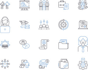Department teamwork outline icons collection. Teamwork, Department, Collaboration, Cooperation, Groupwork, Syndication, Bonding vector and illustration concept set. Unity, Integration, Collective