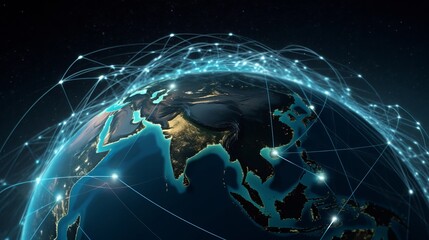 Global Network Connection Over Planet Earth