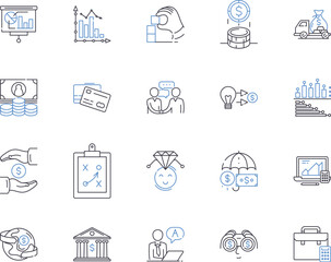financial plan and control outline icons collection. Financial, planning, control, budgeting, investment, saving, cash vector and illustration concept set. flow,analysis,taxation linear signs