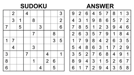 Vector sudoku with answer 20. Educational game with numbers for kids and leisure for adult on white background.