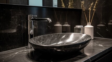 Minimalist Bathroom Sink in Black with Simple Design, Generative AI