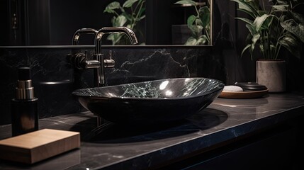 Minimalist Bathroom Sink in Black with Simple Design, Generative AI