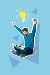 abstract collage of man working with glass bulb