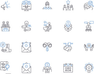 Fototapeta premium Business idea outline icons collection. Entrepreneurial, Innovation, Investment, Strategy, Resourceful, Starting, Profit-oriented vector and illustration concept set. Launch, Plan, Creative linear