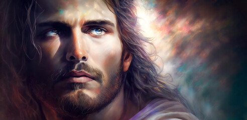 Jesus, The Light of Salvation.  A Masterful Oil Painting Capturing the Resplendent Image of Jesus Christ, Radiating God's Divine Love and Grace.  Generative AI. 