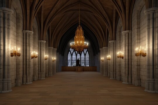 luxurious interior gallery Gothic edifice. Generative AI