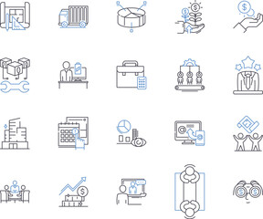 Factory workflow outline icons collection. Factories, Workflow, Production, Manufacturing, Process, Quality, Machines vector and illustration concept set. Automation, Output, Logistics linear signs