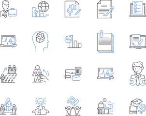 Fototapeta premium Corporation outline icons collection. Company, Entity, Business, Conglomerate, Organization, Group, Multinational vector and illustration concept set. Conglomeration, Firm, Joint-Stock linear signs