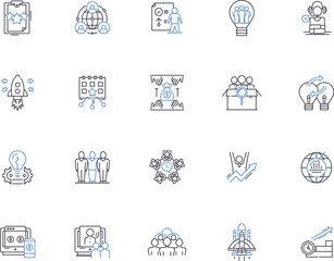 Startup outline icons collection. Entrepreneur, Innovate, Launch, Venture, Company, Business, Funding vector and illustration concept set. Idea, Accelerator,Tech linear signs