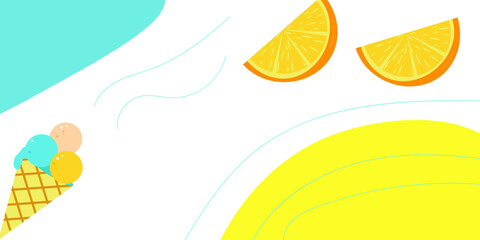 Summer bright abstract background for the poster. Horizontal, with plants, palm leaves, dots. Wallpaper design for posters, screensavers. Vector illustration.