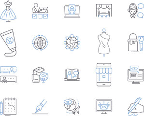 Freelance and professions outline icons collection. Freelance, professions, contractor, freelancer, entrepreneur, job, work vector and illustration concept set. independent, self-employed, consultant