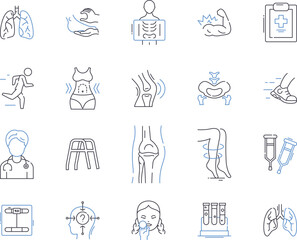 Smart health outline icons collection. Smart, Health, Wearables, Telemedicine, Fitness, AI, Data vector and illustration concept set. Diagnosis, Monitoring, Tracking linear signs