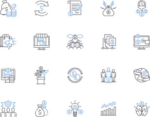 Fototapeta na wymiar Commerce outline icons collection. Trade, Merchandise, Shopping, Trading, Business, Retail, Buying vector and illustration concept set. Selling, Exchange, Transactions linear signs
