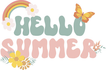 Summer vibes colored poster in groovy style 70s. .Psychedelic groovy lettering for t-shirt, banner, web and print. Retro poster. Stock vector illustration. Retro 70s. . Vector illustration