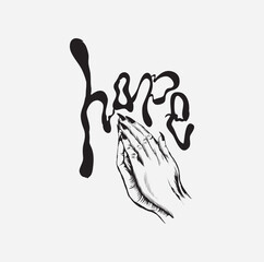 hand prayer  hope black and white