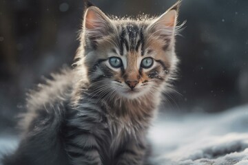 Obraz premium cute kitten in the snow. Generated by AI. Generative AI