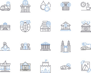 Retail industry outline icons collection. Retail, Trading, Merchandising, Shopping, Stores, Outlets, Marketplaces vector and illustration concept set. Supermarkets, Wholesalers, Vendors linear signs