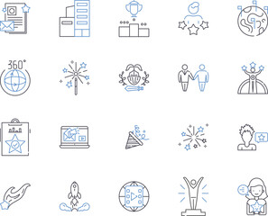 Success and money outline icons collection. Success, Money, Wealth, Profit, Achievement, Win, Gains vector and illustration concept set. Capital, Fortune, Riches linear signs - obrazy, fototapety, plakaty
