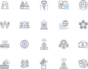 Globalization outline icons collection. Internationalization, Interconnection, Connection, Connectivity, Integration, Unification, Linkage vector and illustration concept set. Openness, Borderless