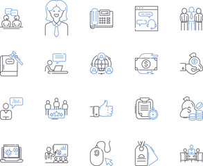 Startup Ecosystems outline icons collection. Incubators, Accelerators, Seed, Funding, Mentoring, VCs, Angel vector and illustration concept set. Investors, Entrepreneurs, Tech linear signs