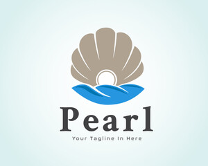pearl with shell open logo beauty jewelry design template illustration