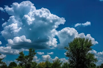 Obraz na płótnie Canvas clouds and a blue sky make up the backdrop. Generative AI