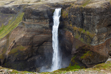 Fototapeta na wymiar Haifoss Waterfall in the Highlands of Iceland in Spring 