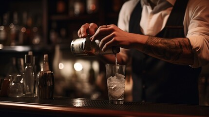 Fototapeta na wymiar Bartender mixing a cocktail