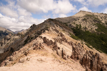 High in the mountains. View of the rocky peak in Bella Vista hill in Bariloche, Patagonia Argentina.
