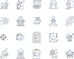 Fototapeta na wymiar Business planning outline icons collection. Planning, Business, Strategies, Goals, Financial, Development, Analysis vector and illustration concept set. Marketing, Objectives, Actions linear signs