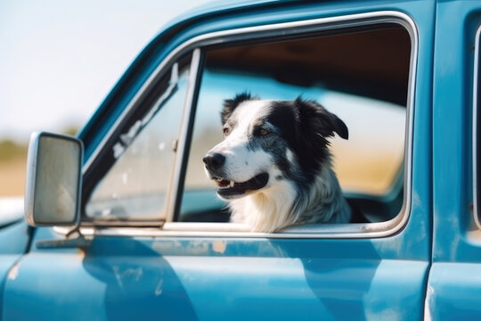 Hund schaut zum Autofenster hinaus - Generative AI