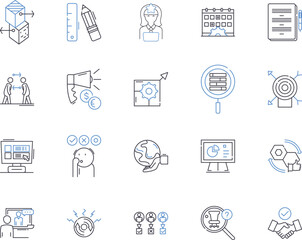 Partnership relation outline icons collection. Alliance, Cooperation, Accord, Connection, Teamwork, Association, Bond vector and illustration concept set. Synergy, Collaboration, Unison linear signs