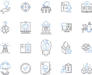 Marketing and concept outline icons collection. marketing, concept, strategy, planning, segmentation, targeting, positioning vector and illustration concept set. differentiation, value, proposition