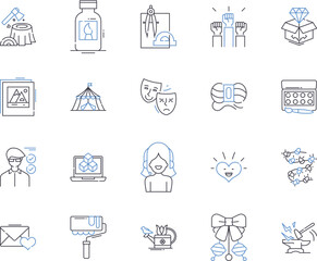 Art and craft outline icons collection. painting, drawing, sketching, sculpture, pottery, ceramics, weaving vector and illustration concept set. embroidery, cross-stitch, knitting linear signs