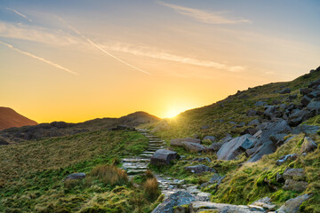 Pyg track at sunrise in Snowdonia. North Wales. UK