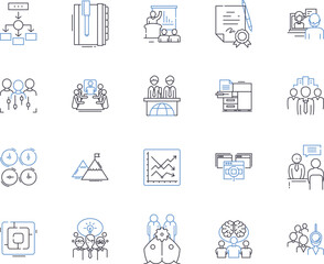Corporate workshop outline icons collection. Corporate, Workshop, Training, Seminar, Business, Planning, Management vector and illustration concept set. Development, Skills, Conclave linear signs