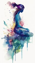 Obraz premium Watercolor painting of a woman doing yoga