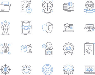 Business linkages outline icons collection. Linkages, Business, Partnerships, Connections, Ties, Networking, Relationships vector and illustration concept set. Associations, Synergy, Alliances linear