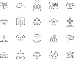 Fototapeta premium Cooperation outline icons collection. Collaboration, Joint-effort, Alliance, Partnership, Interdependence, Shared-goal, Accord vector and illustration concept set. Teamwork, Coordination, Sharing