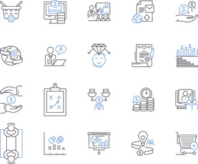 Fototapeta premium Finance tech outline icons collection. FinTech, Financial, Technology, Banking, Payments, Blockchain, Investing vector and illustration concept set. Credit, Crypto, Analytics linear signs