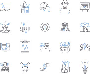 Employee progress outline icons collection. Employee, Progress, Development, Tracking, Monitoring, Growth, Evaluation vector and illustration concept set. Assessment,Goal-setting,Improvement linear