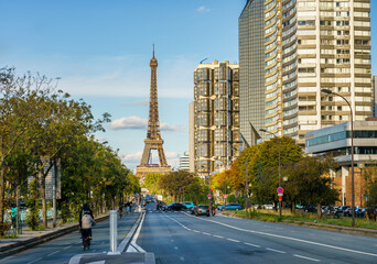 Fototapeta na wymiar Eiffel Tower viewed across the street in Paris. France