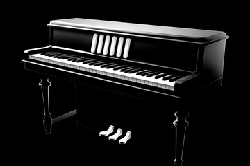 black and white photograph of a piano keys and pedals. Generative AI