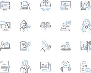 Workflow and employee outline icons collection. Workforce, Employee, Automation, Task, Process, System, Coordinate vector and illustration concept set. Productivity, Efficiency, Schedule linear signs