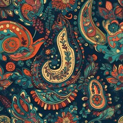 Seamless Paisley Pattern with Bold Colors