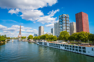 Seine river and skyline view of Paris with Eiffel Tower